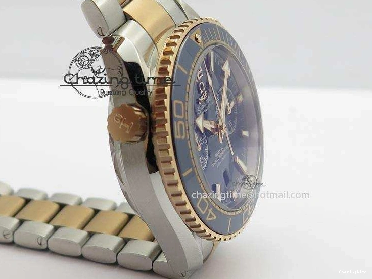 0209 FlexibleFit Seamaster Professional Chrono SS RG Blue Ceramic Blue Dial On SS RG Bracelet A 8211